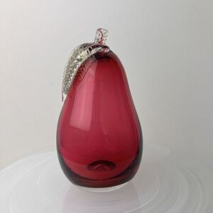 Rossi Cranberry Glass PearHand Blown Canadian Art Glass Shelfie Paperweight‎